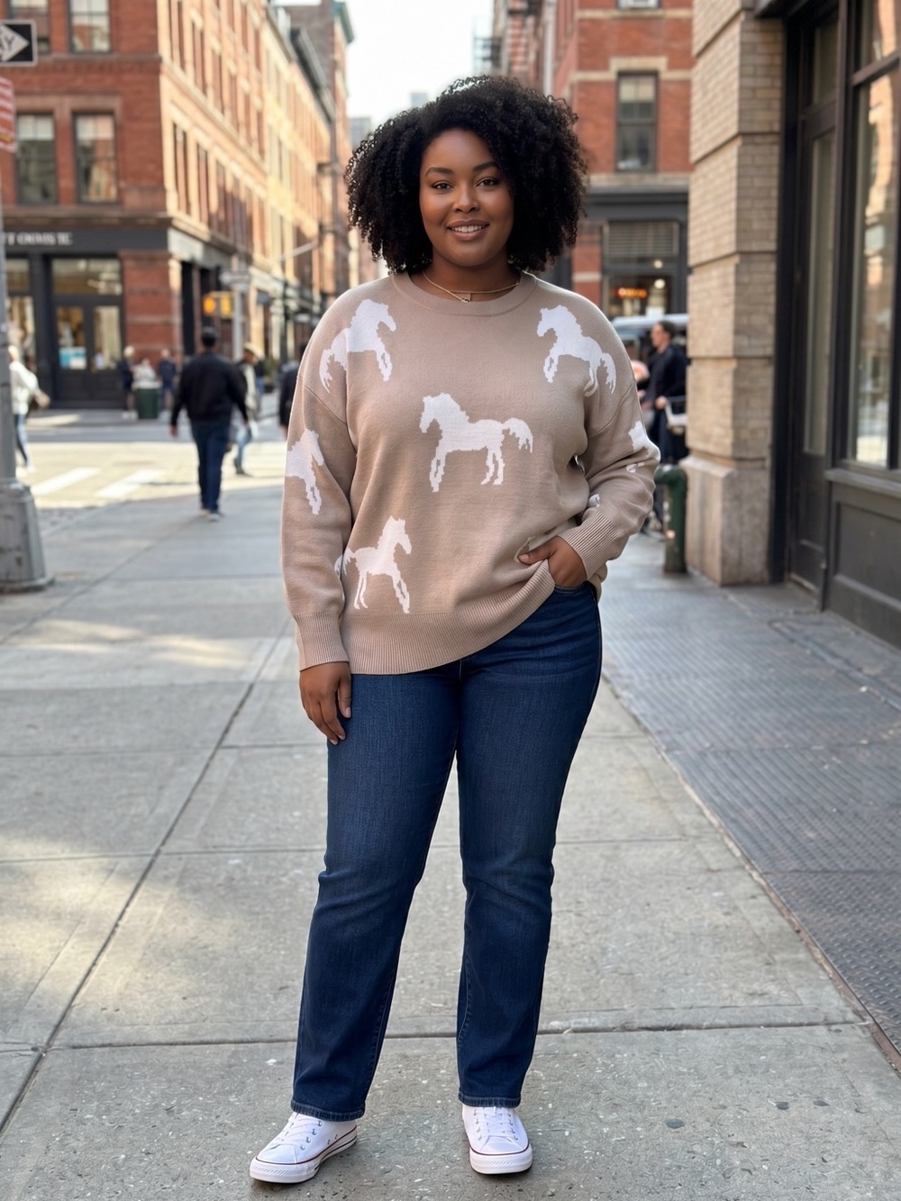 NWT New Jason Wu Equestrian Horse Print Sweater Size 1X